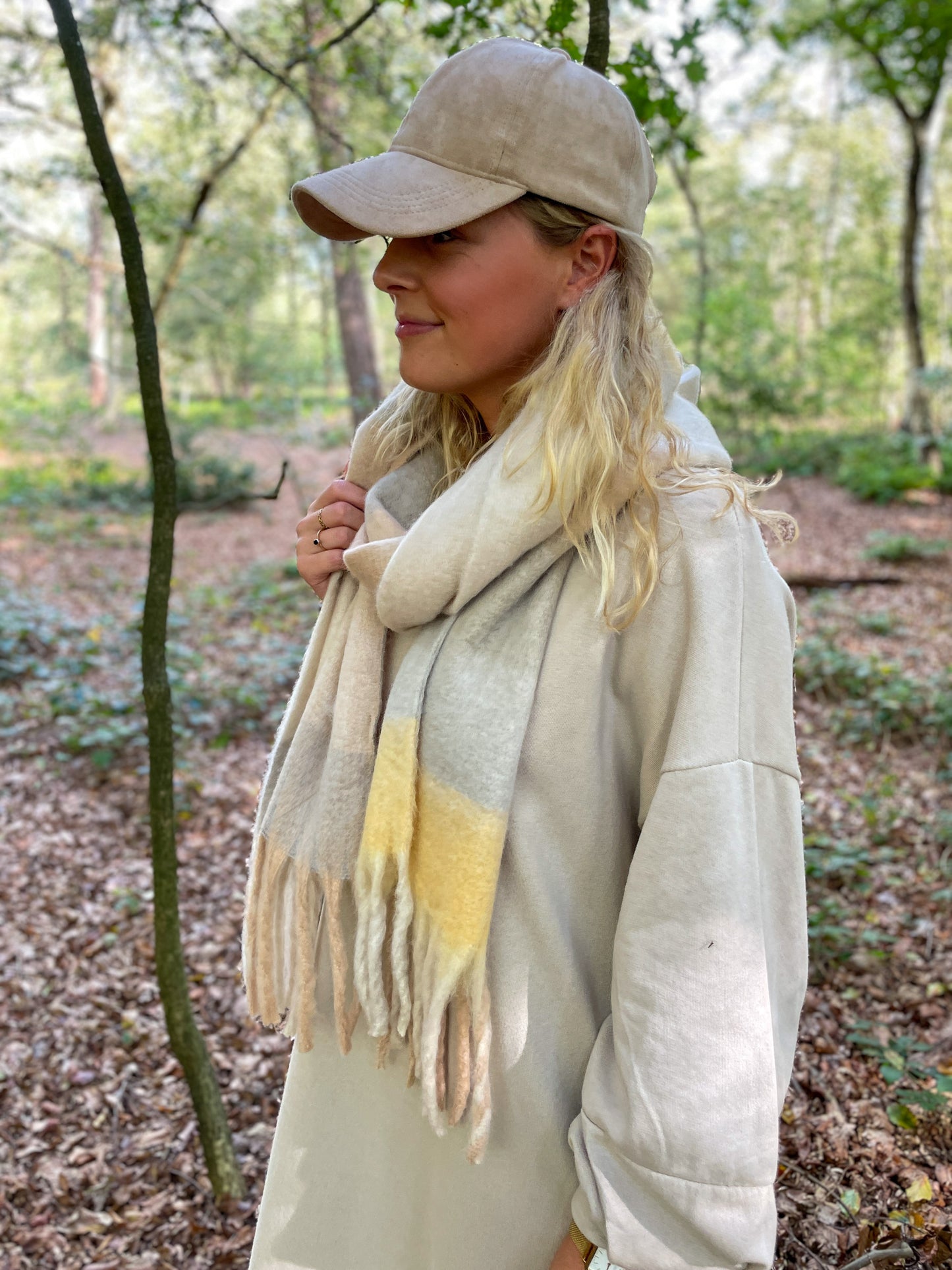 Winter scarf checkered colors Grey Polyester