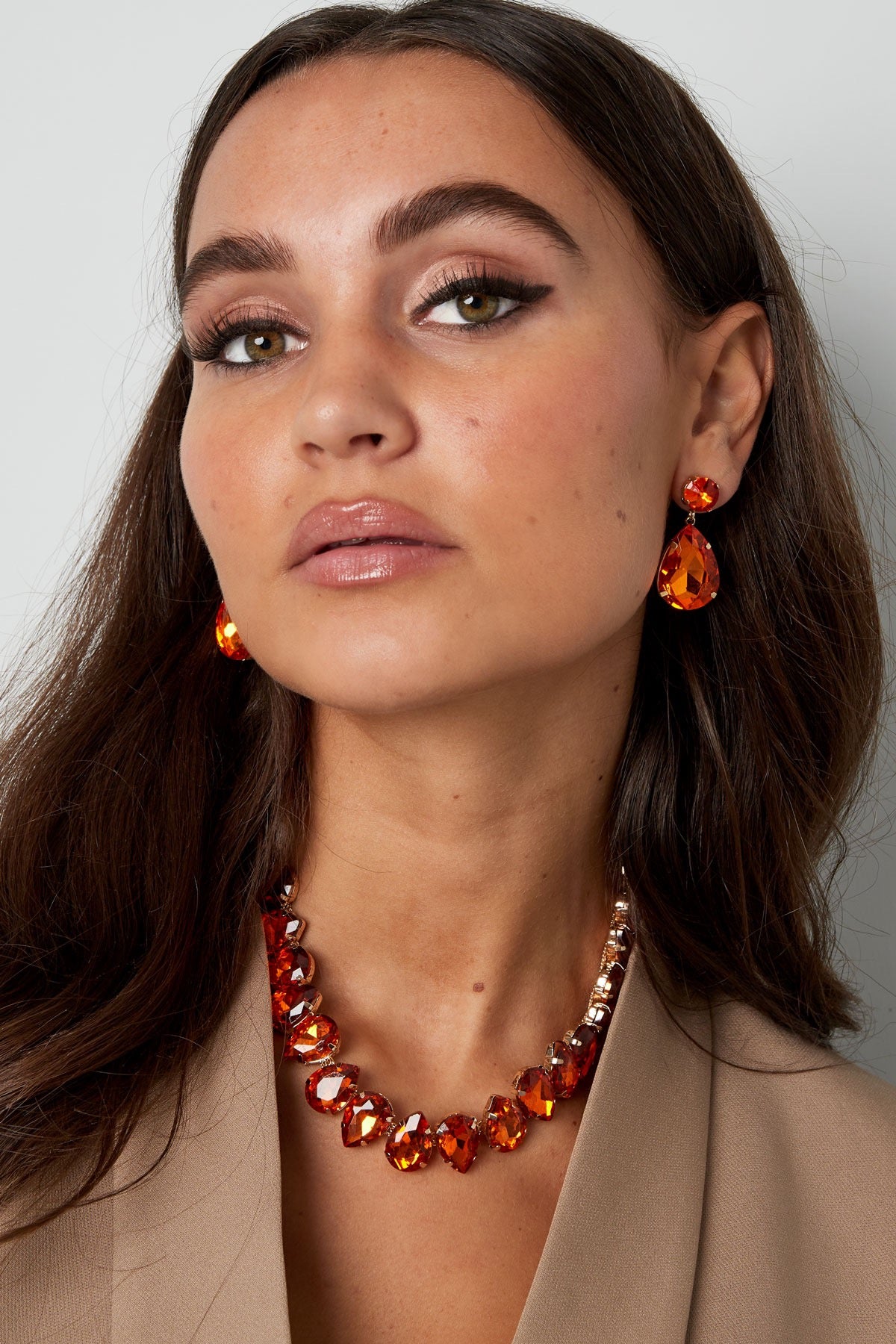 Earrings glass bead drop orange