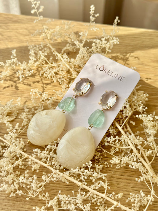Statement glass earrings white