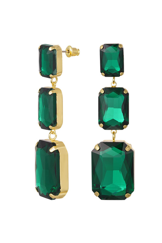 EARRING THREE GLASS GREEN - OORBELLEN